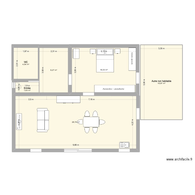 ESQUISSE 0325B. Plan de 6 pièces et 94 m2