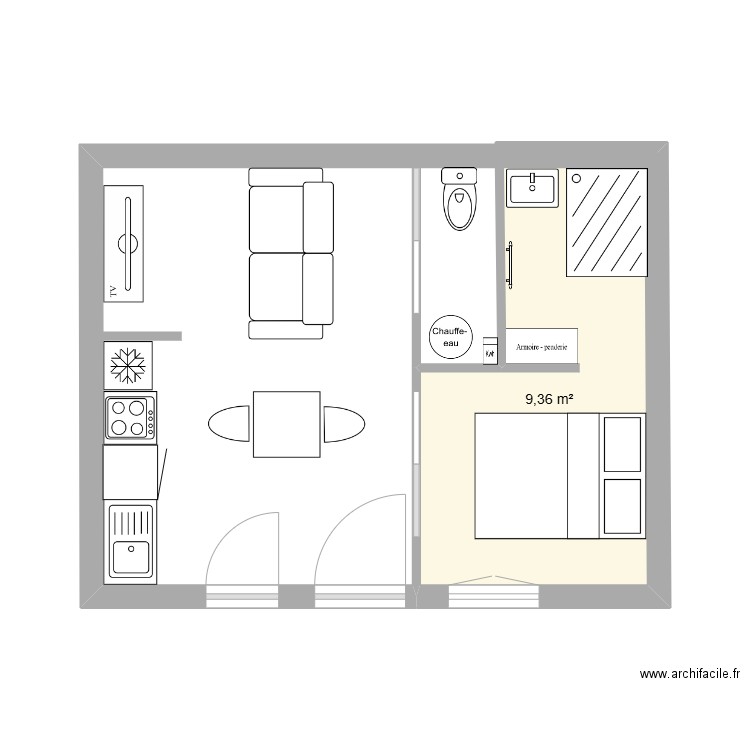 Cabanon bnb. Plan de 1 pièce et 9 m2