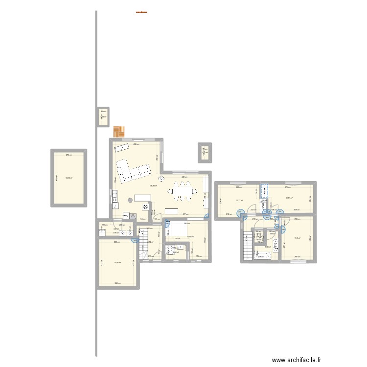 Home 1. Plan de 14 pièces et 150 m2