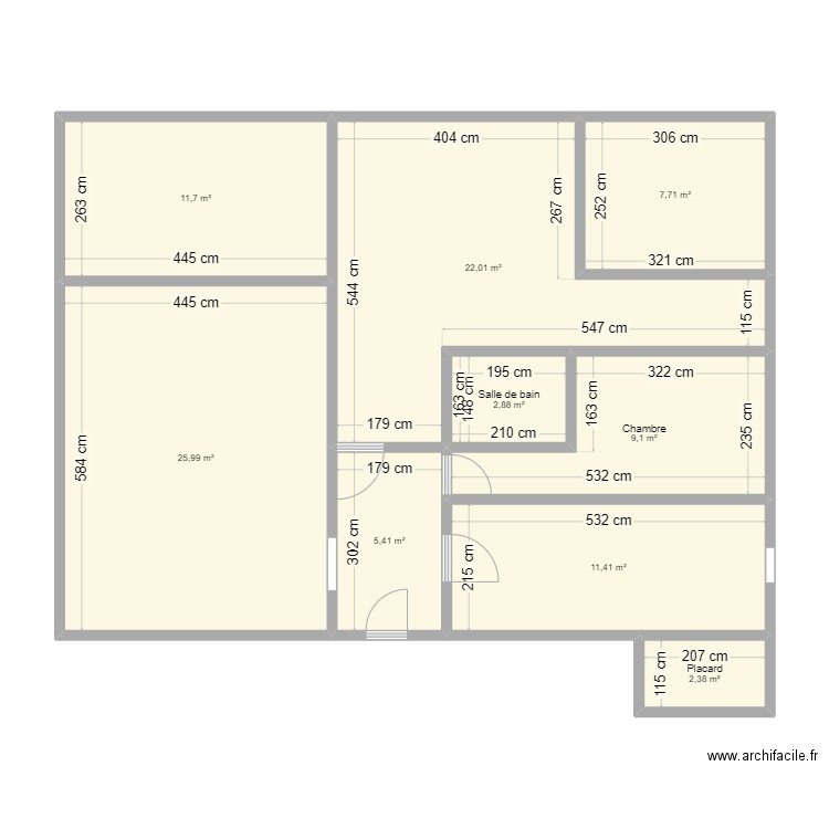 APPART. Plan de 9 pièces et 99 m2