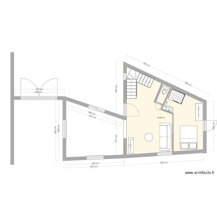 aix. Plan de 1 pièce et 34 m2