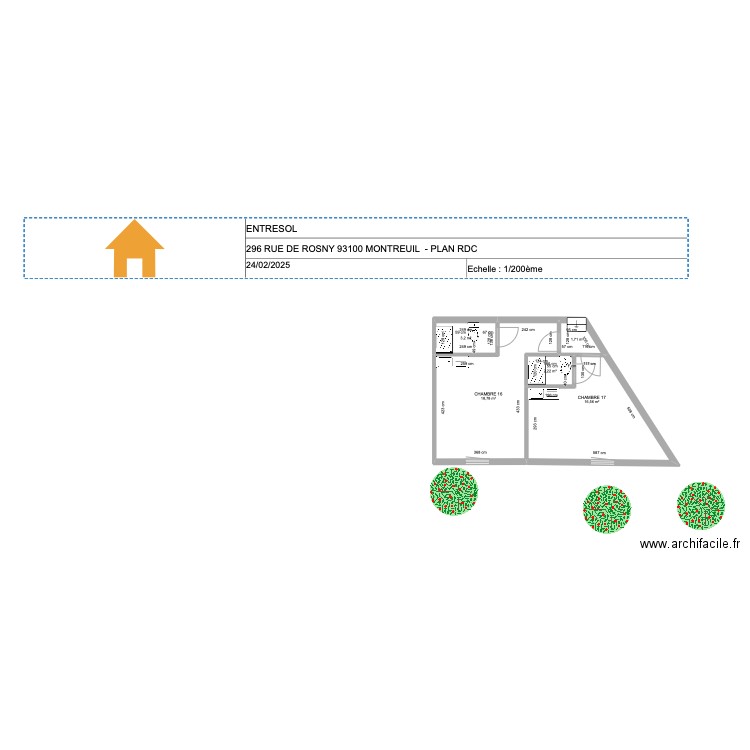 MONTREUIL ROSNY ENTRESOL. Plan de 5 pièces et 42 m2