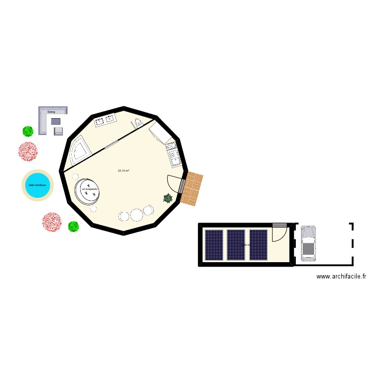 Projet zome 2. Plan de 2 pièces et 43 m2