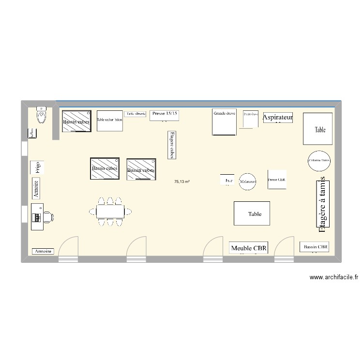 Labo Hublet. Plan de 1 pièce et 75 m2