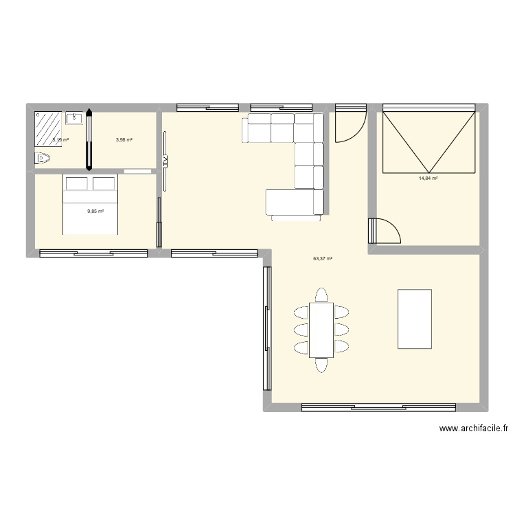 narbonne doudou. Plan de 5 pièces et 95 m2