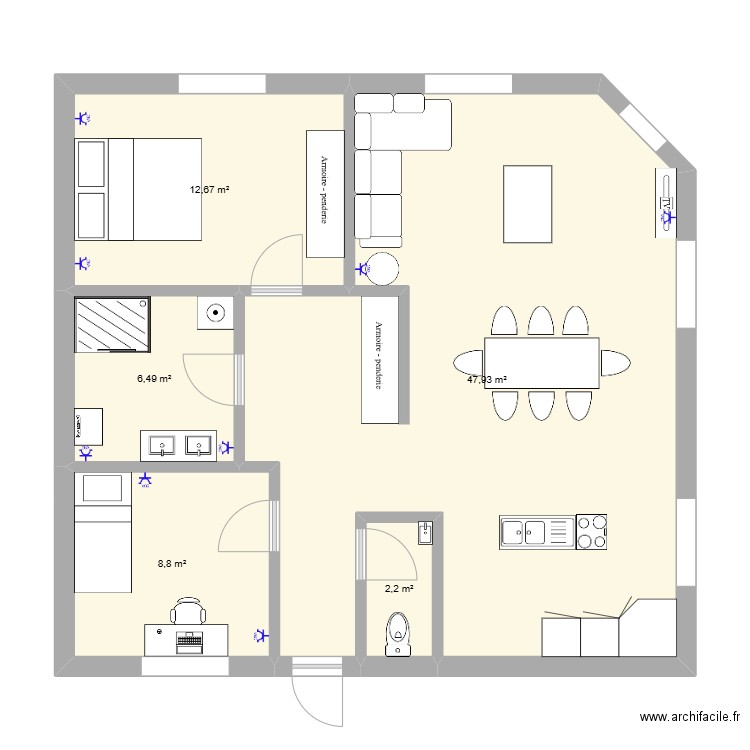 haute2. Plan de 5 pièces et 78 m2