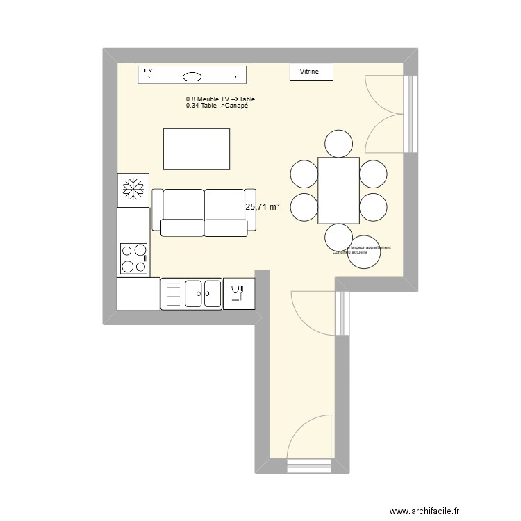 Séjour St Romain. Plan de 1 pièce et 26 m2