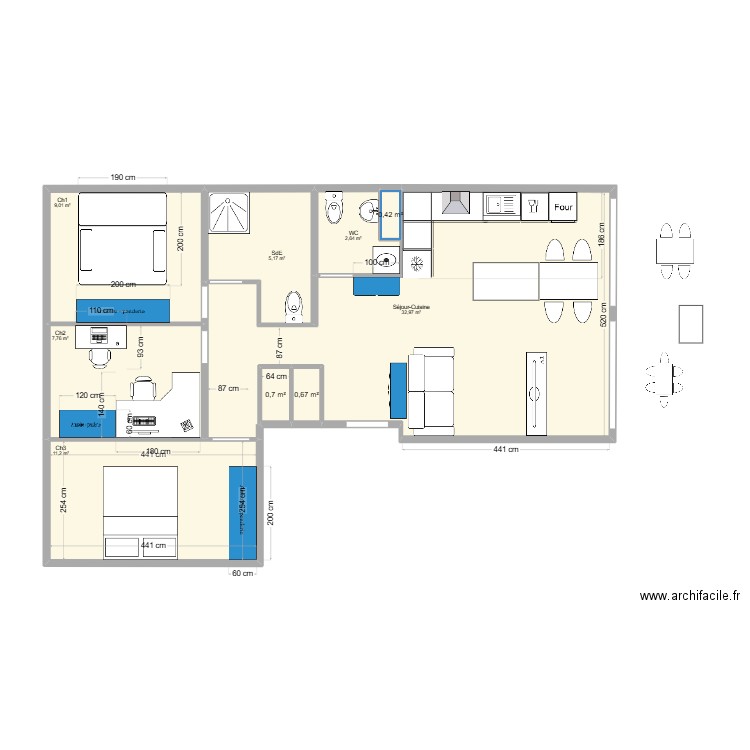 Will à MLF aménagement - V1. Plan de 9 pièces et 71 m2