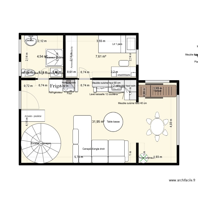 appartement Martinique. Plan de 3 pièces et 44 m2