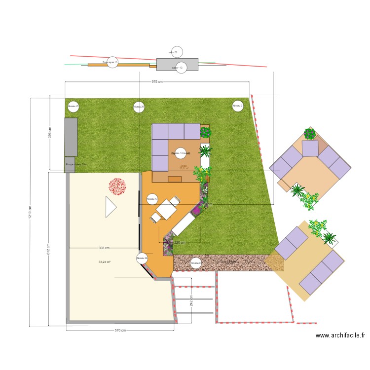 salon modulable v2 orientation modifiée. Plan de 1 pièce et 33 m2