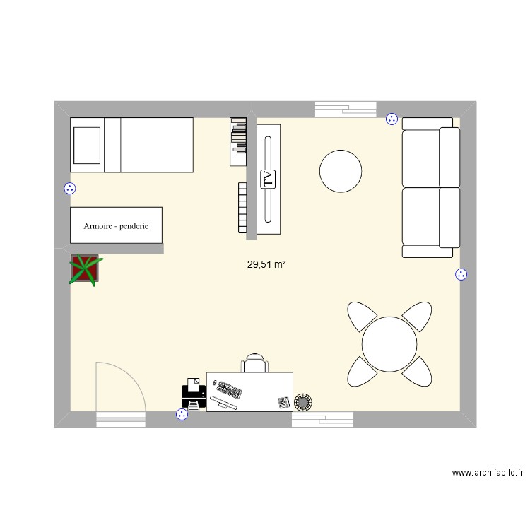 le salon de Gaceline. Plan de 1 pièce et 30 m2