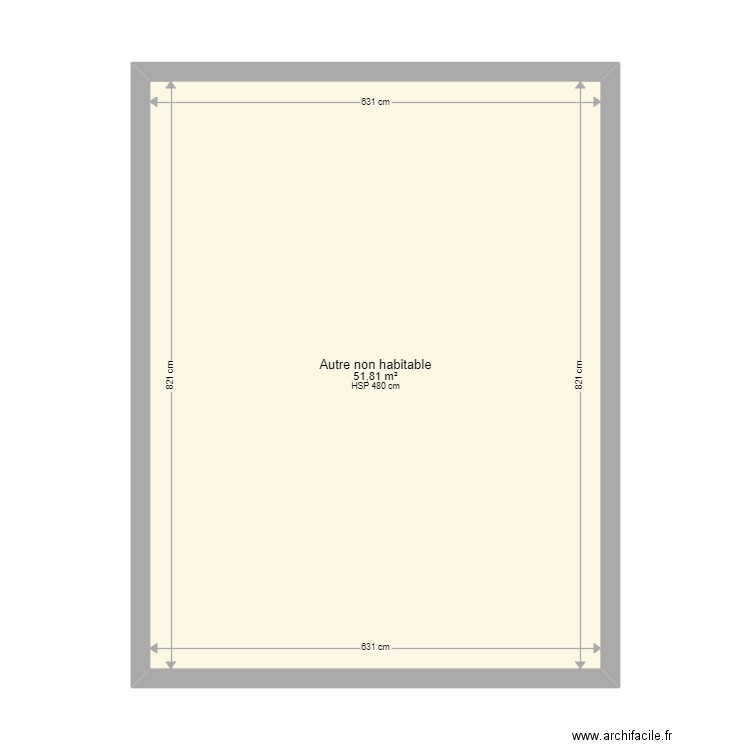 xxxxx. Plan de 1 pièce et 52 m2