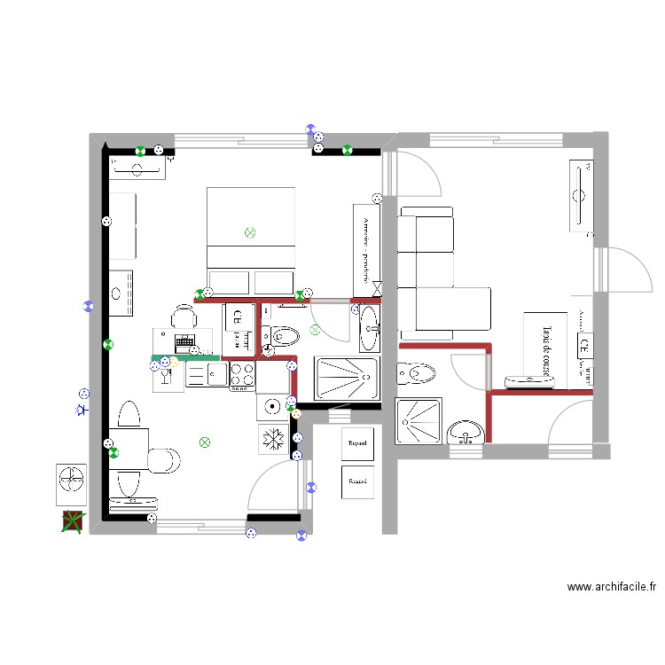 Chambre 7 - Chambre 6 - V5 - Electricité. Plan de 0 pièce et 0 m2