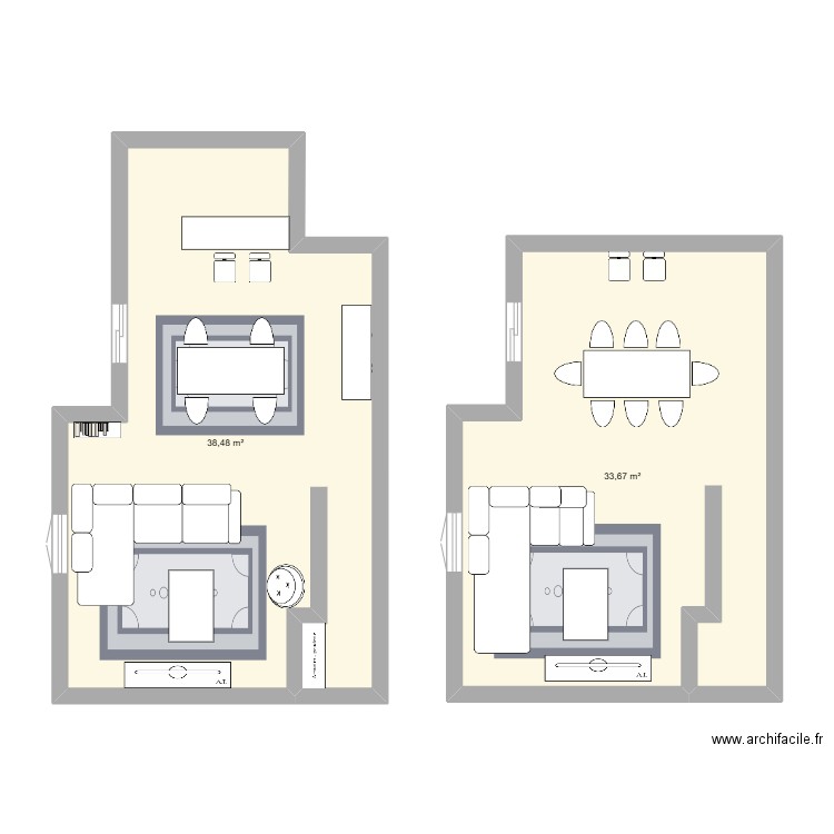 Appart. Plan de 2 pièces et 72 m2