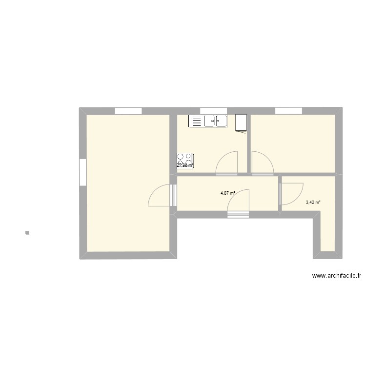 maison 1. Plan de 3 pièces et 36 m2