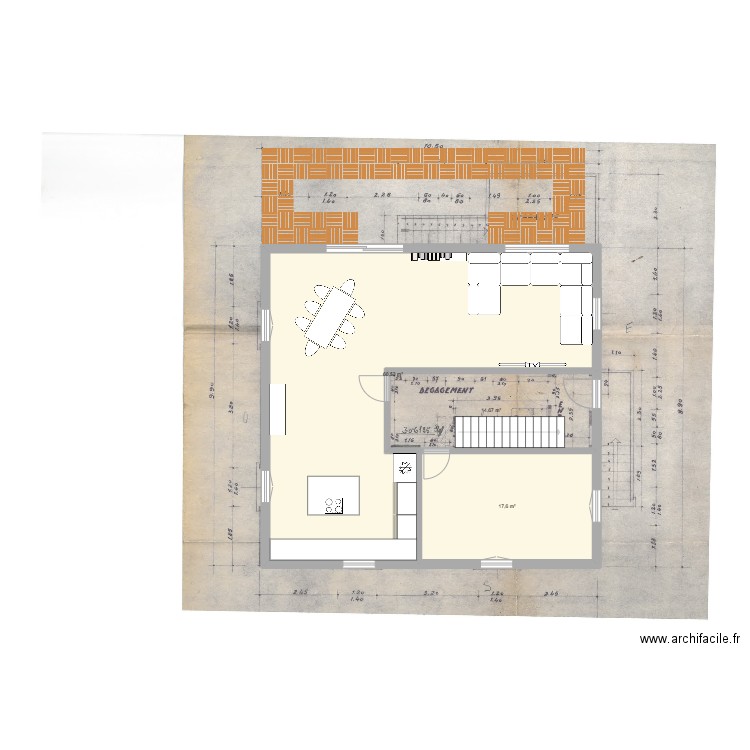 RDC MAISON. Plan de 3 pièces et 93 m2