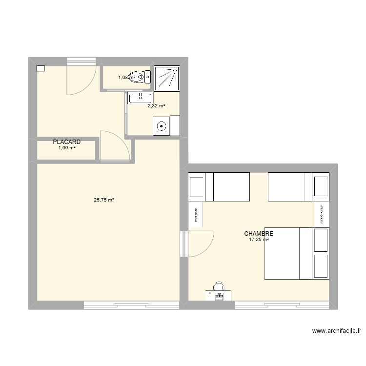 LA MONGIE test 4 SDB. Plan de 5 pièces et 48 m2