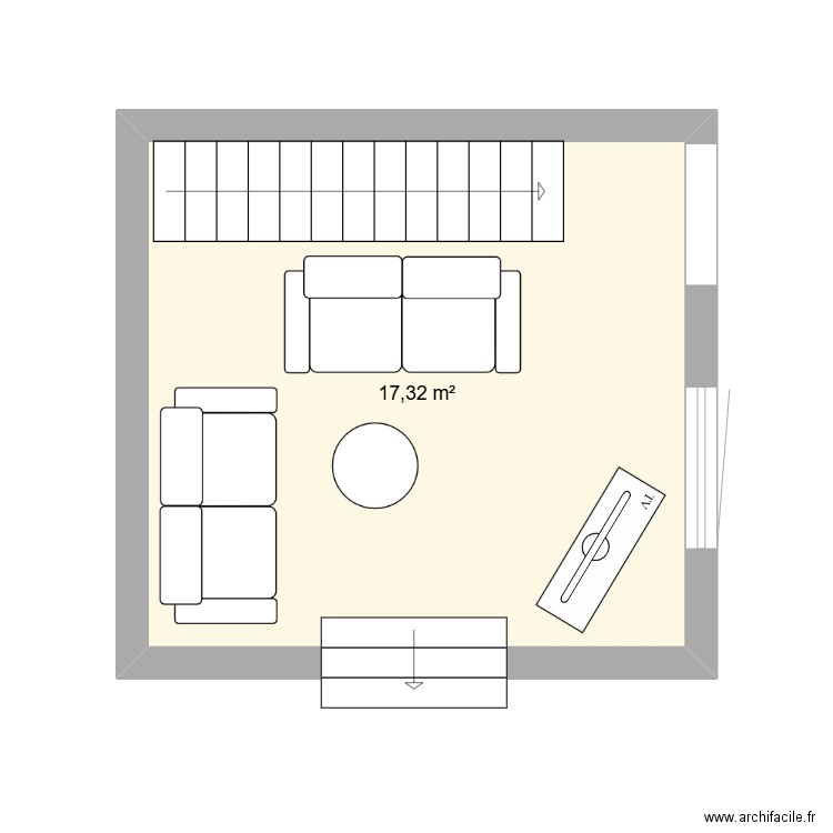 salon gite. Plan de 1 pièce et 17 m2