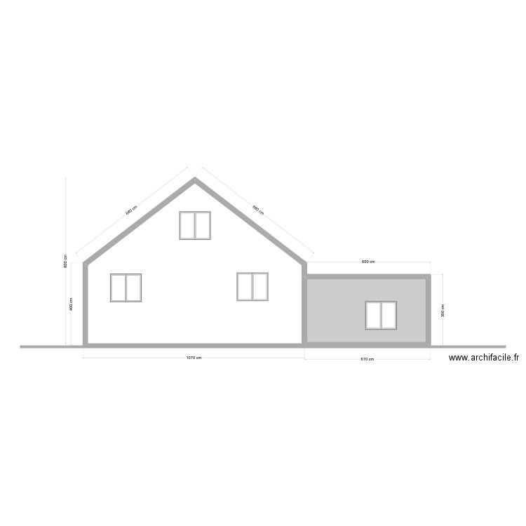 façade EST maison extension. Plan de 2 pièces et 79 m2