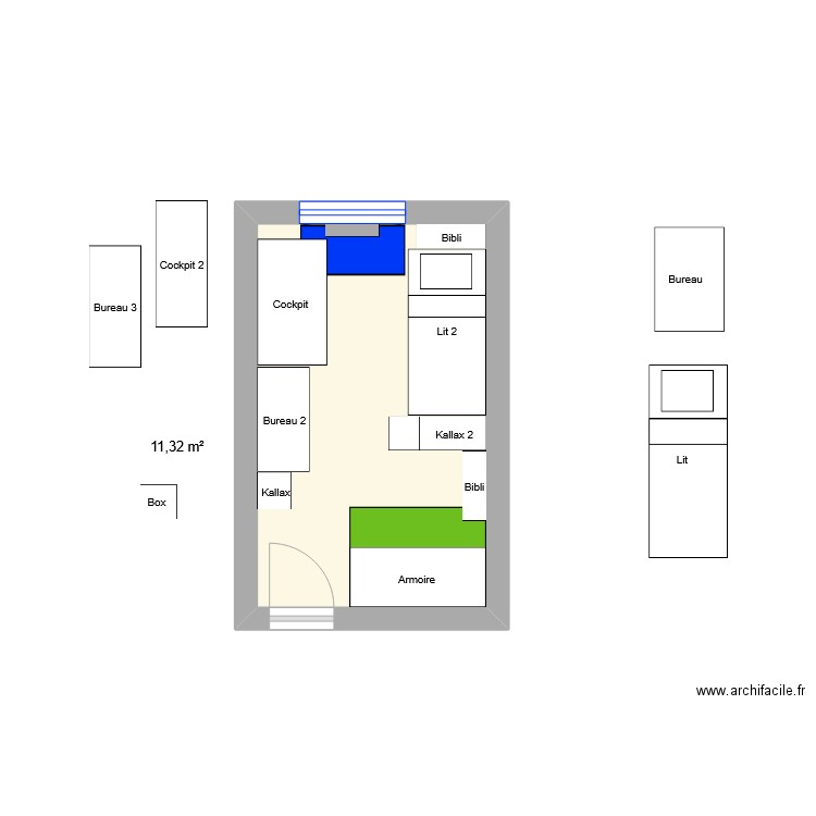 Chambre 3. Plan de 1 pièce et 11 m2