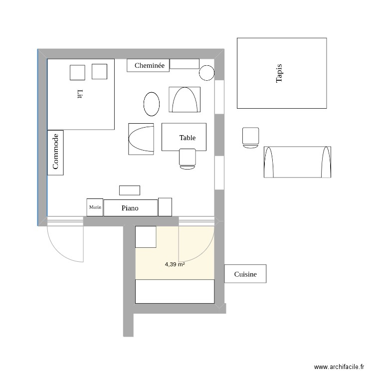 Séjour. Plan de 1 pièce et 4 m2