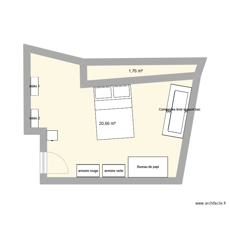 chambre avant modif. Plan de 2 pièces et 22 m2