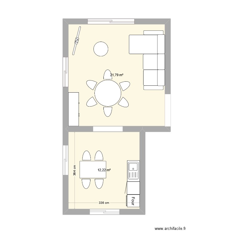 Maison. Plan de 2 pièces et 34 m2