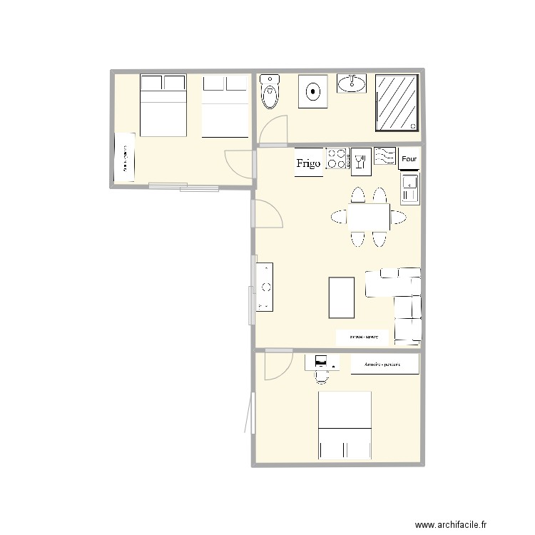 Pergolese RDC. Plan de 4 pièces et 48 m2