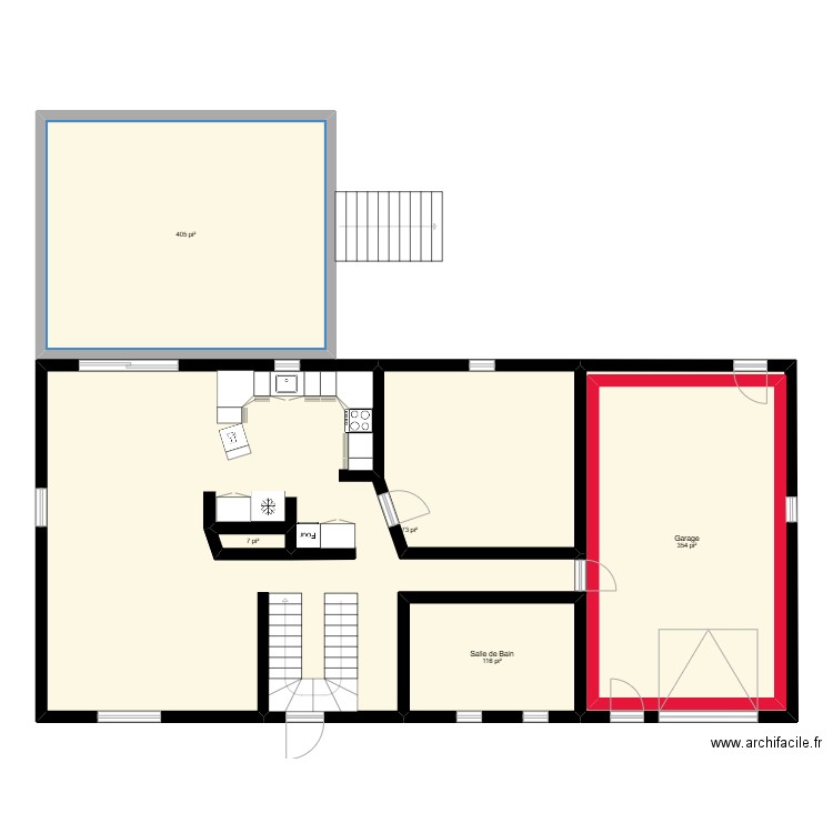 Haut. Plan de 5 pièces et 214 m2