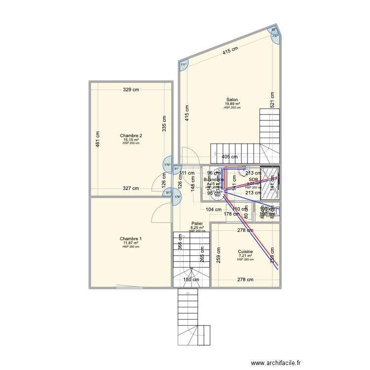 Appartement La Baule3. Plan de 8 pièces et 68 m2