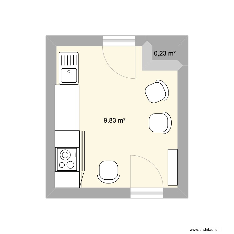 Cuisine Harmo. Plan de 2 pièces et 10 m2