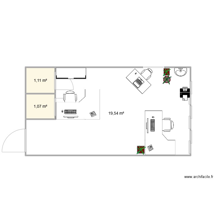 bureau. Plan de 3 pièces et 22 m2