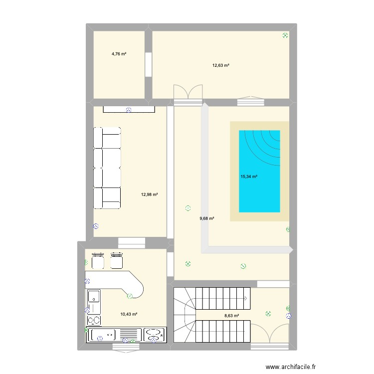 Riad 2. Plan de 7 pièces et 74 m2