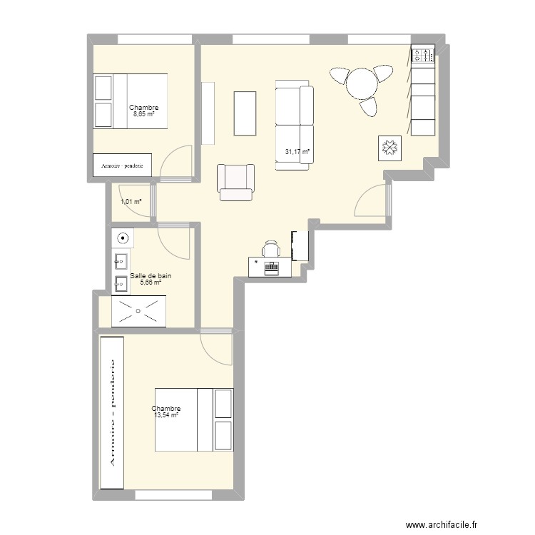 CROIX ROUSSE VERSION MODIFIE. Plan de 5 pièces et 60 m2