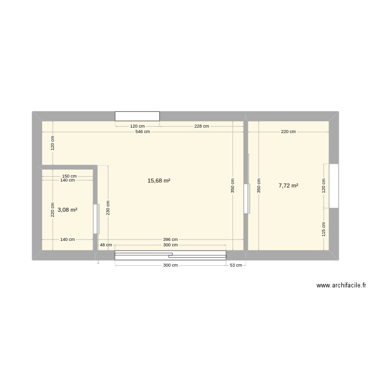 cabane 2. Plan de 3 pièces et 26 m2