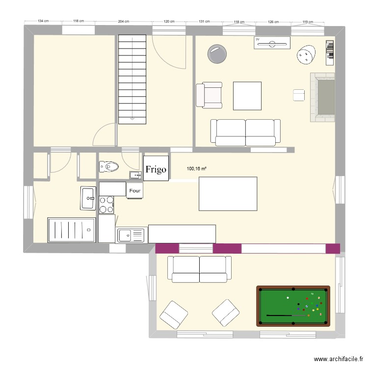 extension 3. Plan de 1 pièce et 100 m2