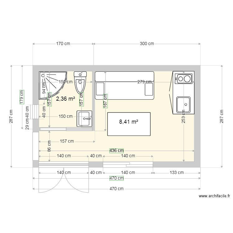 cuisine d été - Plan 2 pièces 11 m2 dessiné par sylvieb79