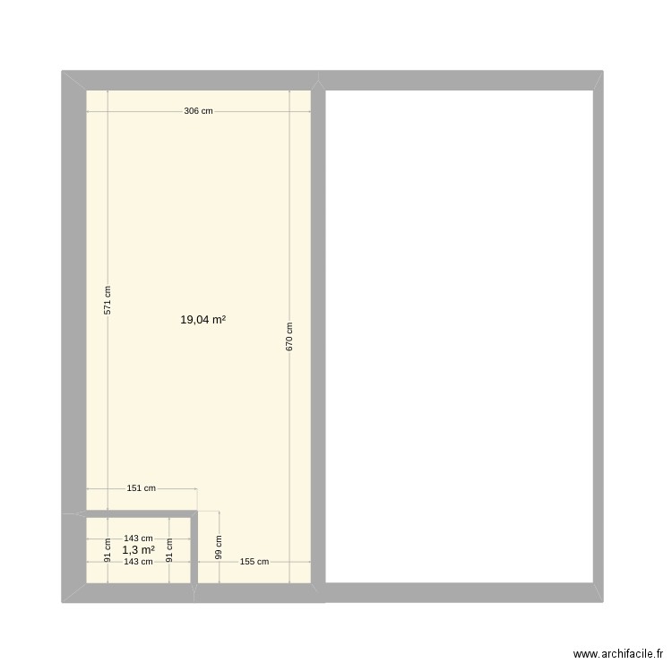 wacquinghen. Plan de 2 pièces et 20 m2