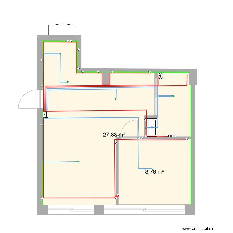 Studio Electricité. Plan de 2 pièces et 47 m2