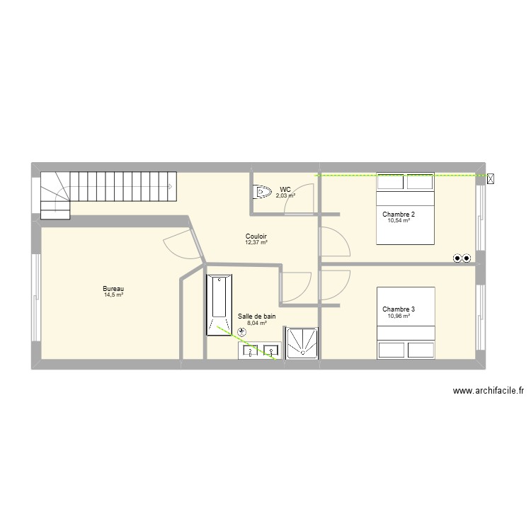 Villa 2 Equipotentielle R+1. Plan de 6 pièces et 58 m2