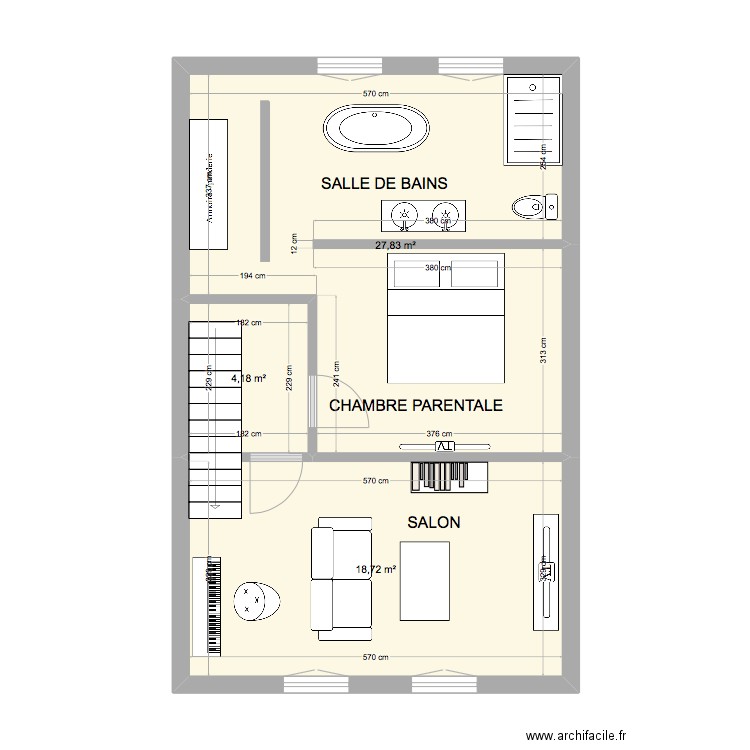 1er étage chassy. Plan de 3 pièces et 51 m2