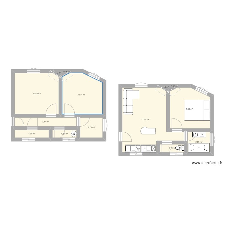 Fontenay. Plan de 14 pièces et 60 m2