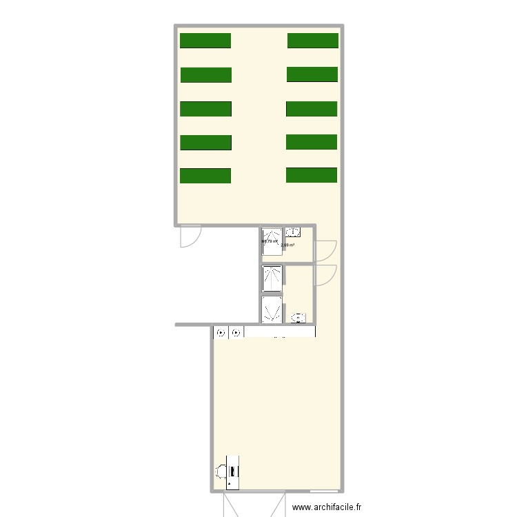 Sport. Plan de 2 pièces et 91 m2