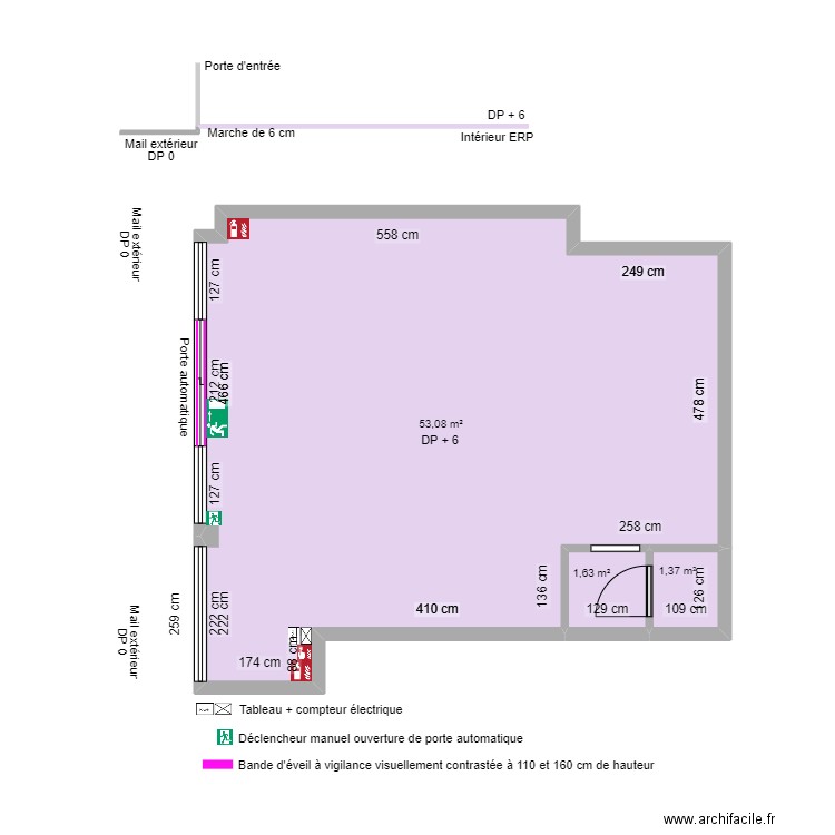 LILA DRESSING AVANT TRAVAUX. Plan de 3 pièces et 56 m2