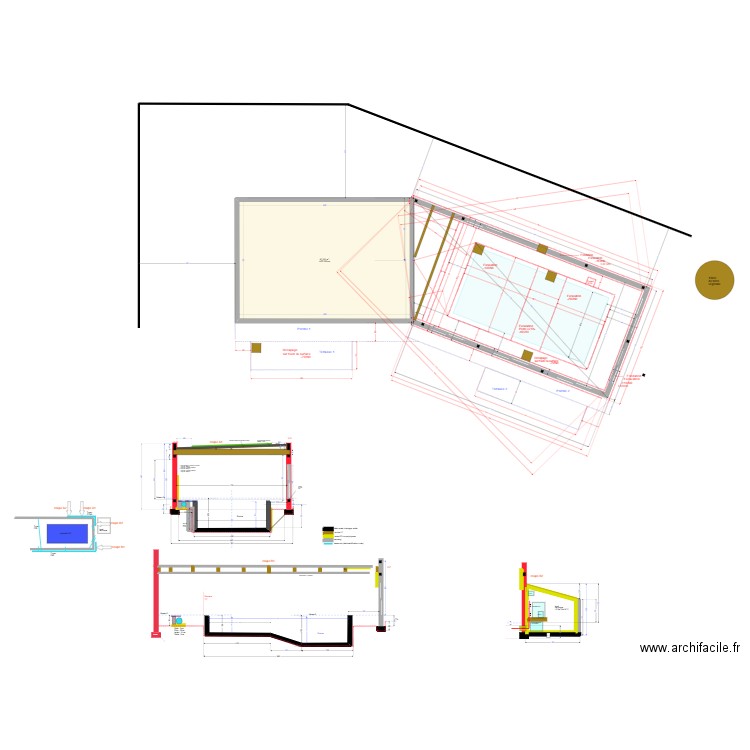 piscine béton mur brique  2024 v27 Terrassement. Plan de 1 pièce et 84 m2