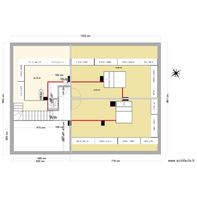 st nz RC cuis entrée. Plan de 3 pièces et 58 m2