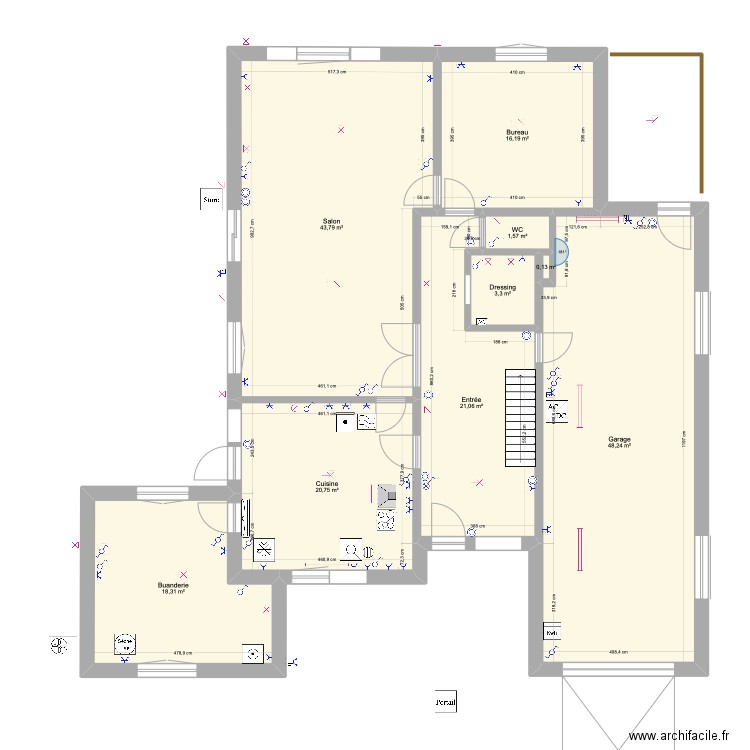 Rez-4. Plan de 9 pièces et 173 m2