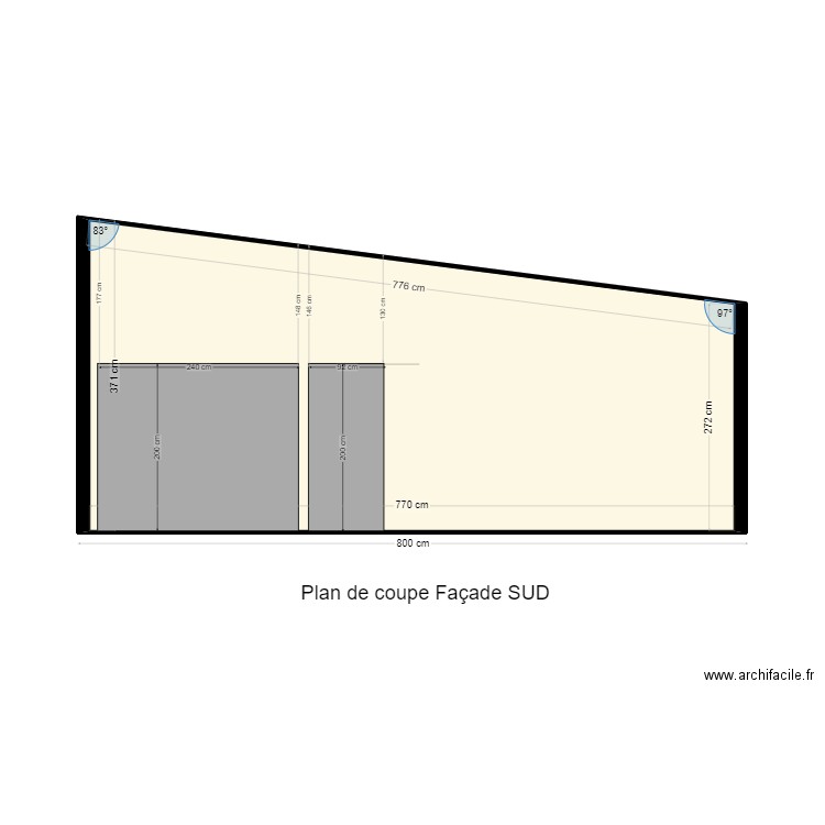 PLAN_COUPE_SUD. Plan de 1 pièce et 25 m2