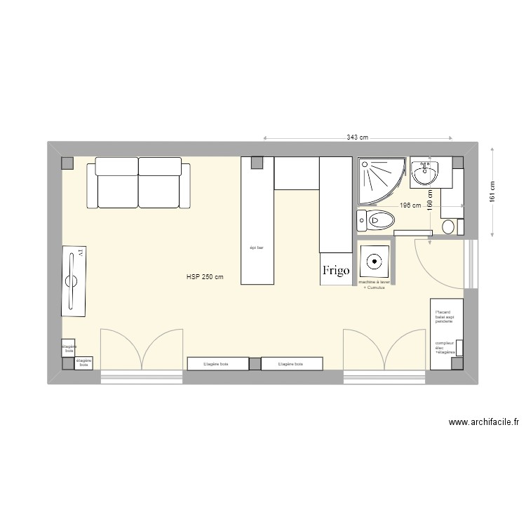 3 MAS. Plan de 1 pièce et 29 m2