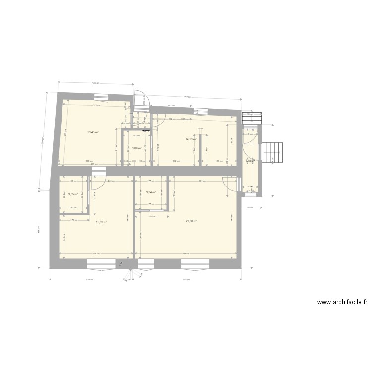 PLAN 33 RTE PONT L'ABBE NOUVEAUX STUDIOS CLOISONS COTES. Plan de 8 pièces et 79 m2